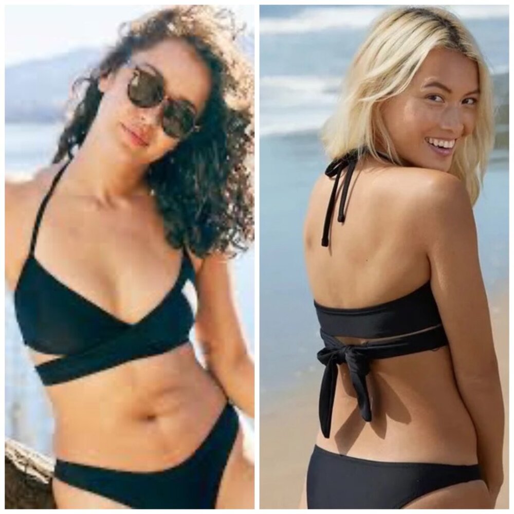 Aerie Wrap Halter Bikini top XXS black NWT